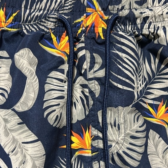 Refinery Republic Swim Shorts XL Trunks Tropical Print Beach Navy Blue Orange - Picture 3 of 8